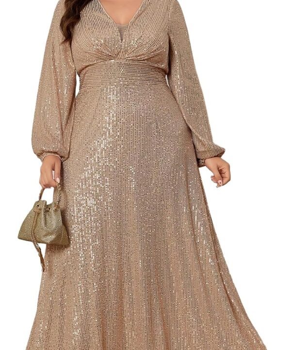 TOLEEN Women's Plus Size Sequin Dress Luxurious Style Formal Cocktail Evening Party Maxi Dresses
