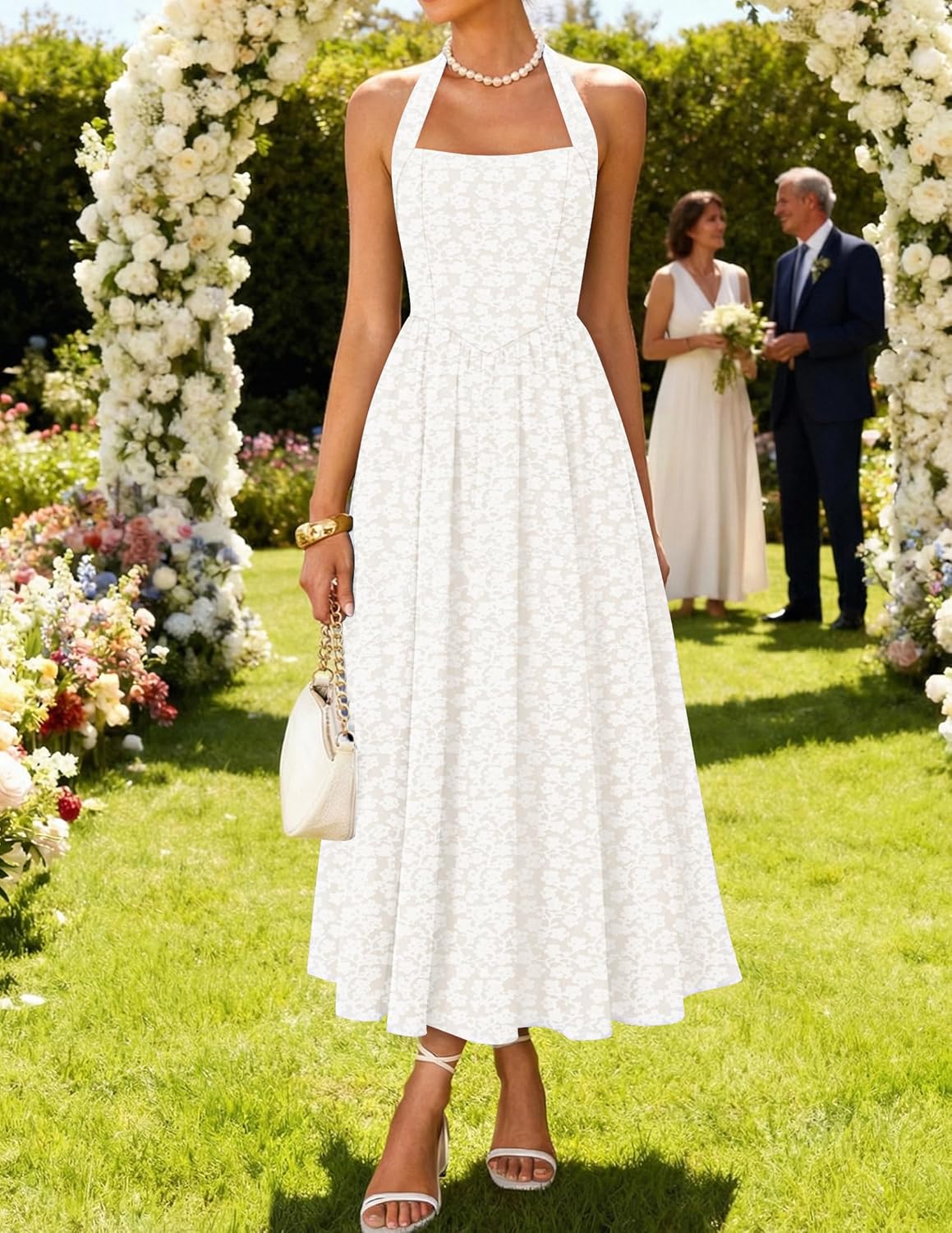 ZESICA Womens Summer Sleeveless Floral Midi Dresses 2026 Halter Neck Wedding Guest Cocktail Party Flowy A Line Long Dress