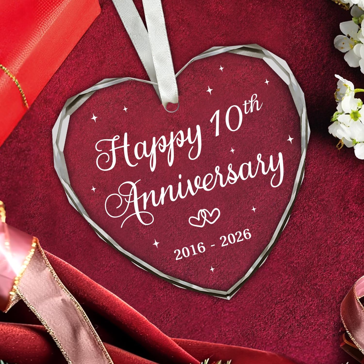 BSQUIELE Happy 10th Anniversary Ornament 2026 – Valentine Gift for 10th Anniversary – 10th Wedding Ornament – 10 Years of Marriage Gifts for Couple – Anniversary, Birthday Gift for Husband, Wife