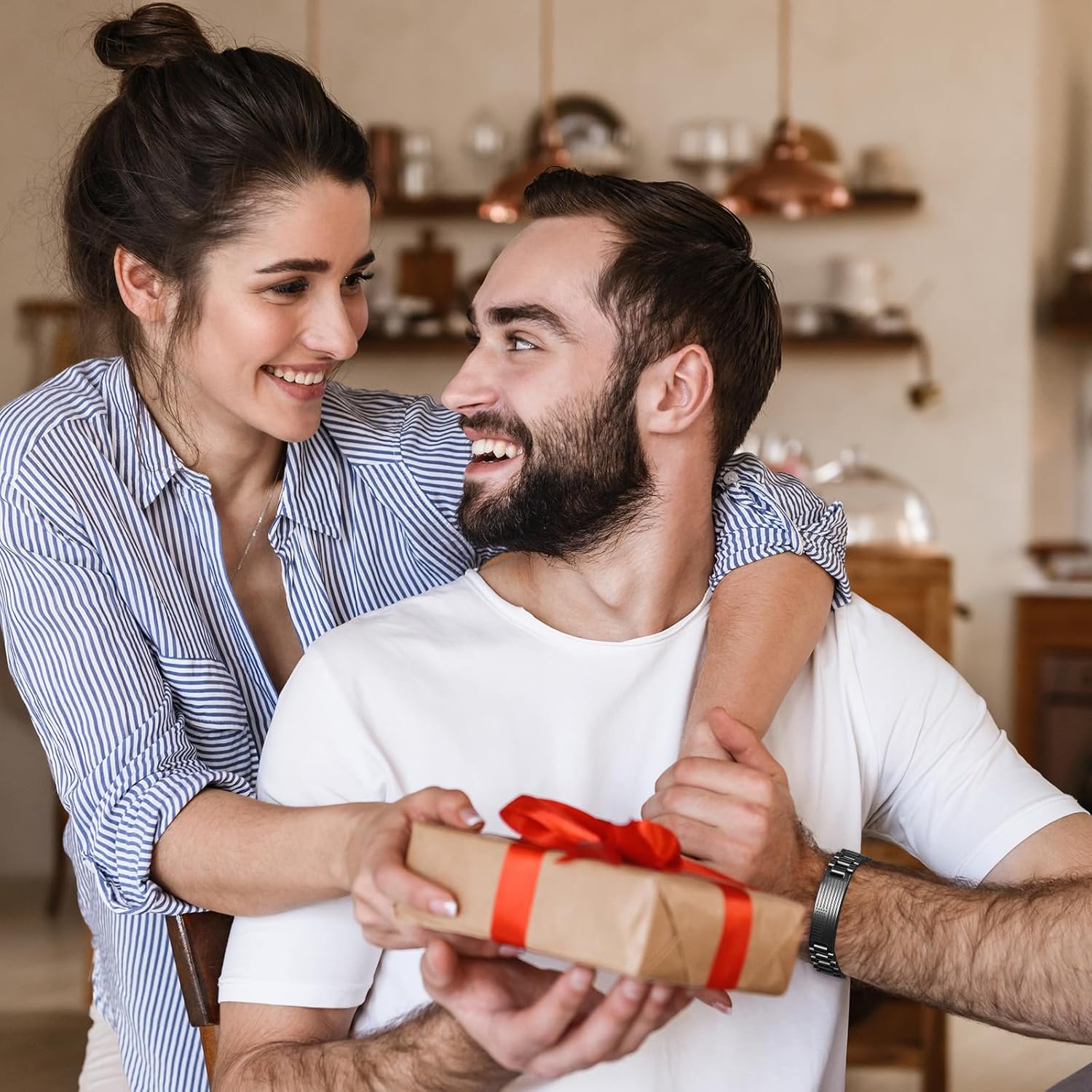 Valentines Gifts for Him Men Husband Boyfriend Son, Stainless Steel American Flag Watch Link Bracelet Unique Birthday Anniversary Jewelry Gifts for Men