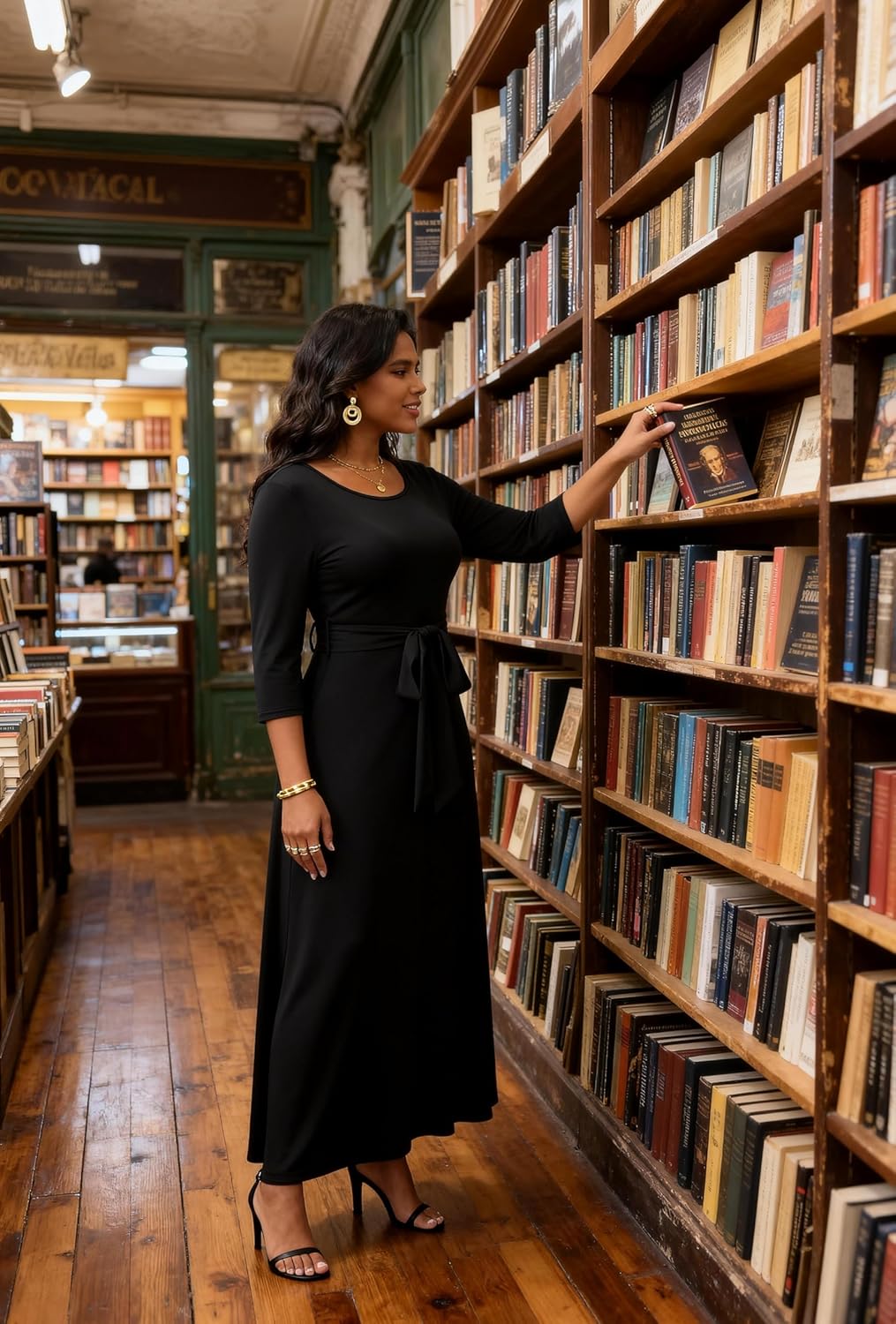 FANDEE Maxi Dress for Women 2026, Long Casual Empire Waist Dresses 3/4 Sleeve Round Neck with Belt