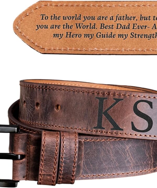 Men's Leather Belts, Fathers Day, Wedding, Anniversary, Valentines Day Present for Men, Perfect Personalized Genuine Leather Gifts with Engraved Hidden Message for Him, Husband, Boyfriend
