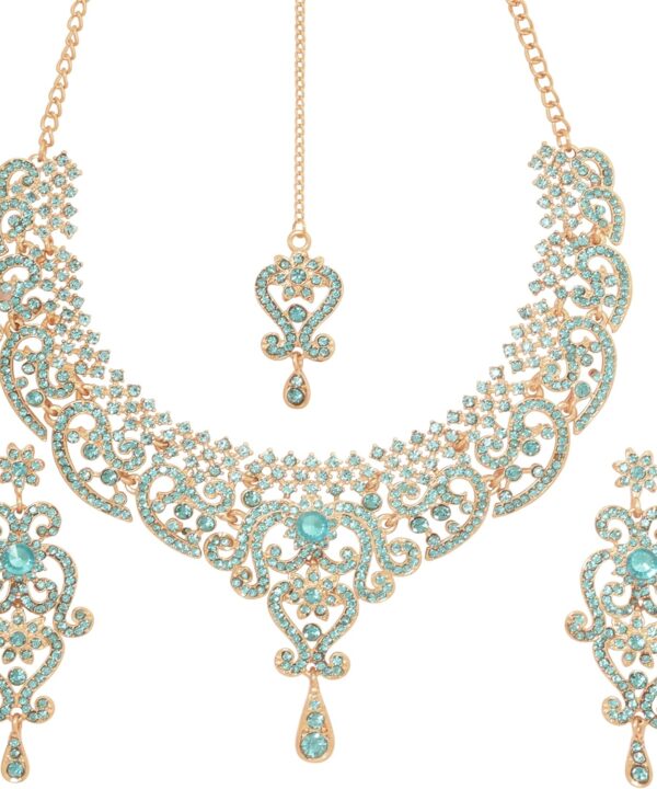Touchstone Indian jewelry set for women bollywood gold jewellery wedding outfits necklace sets earrings bridal maang tikka fancy costume girls big desi accessories rhinestone in gold or silver tone
