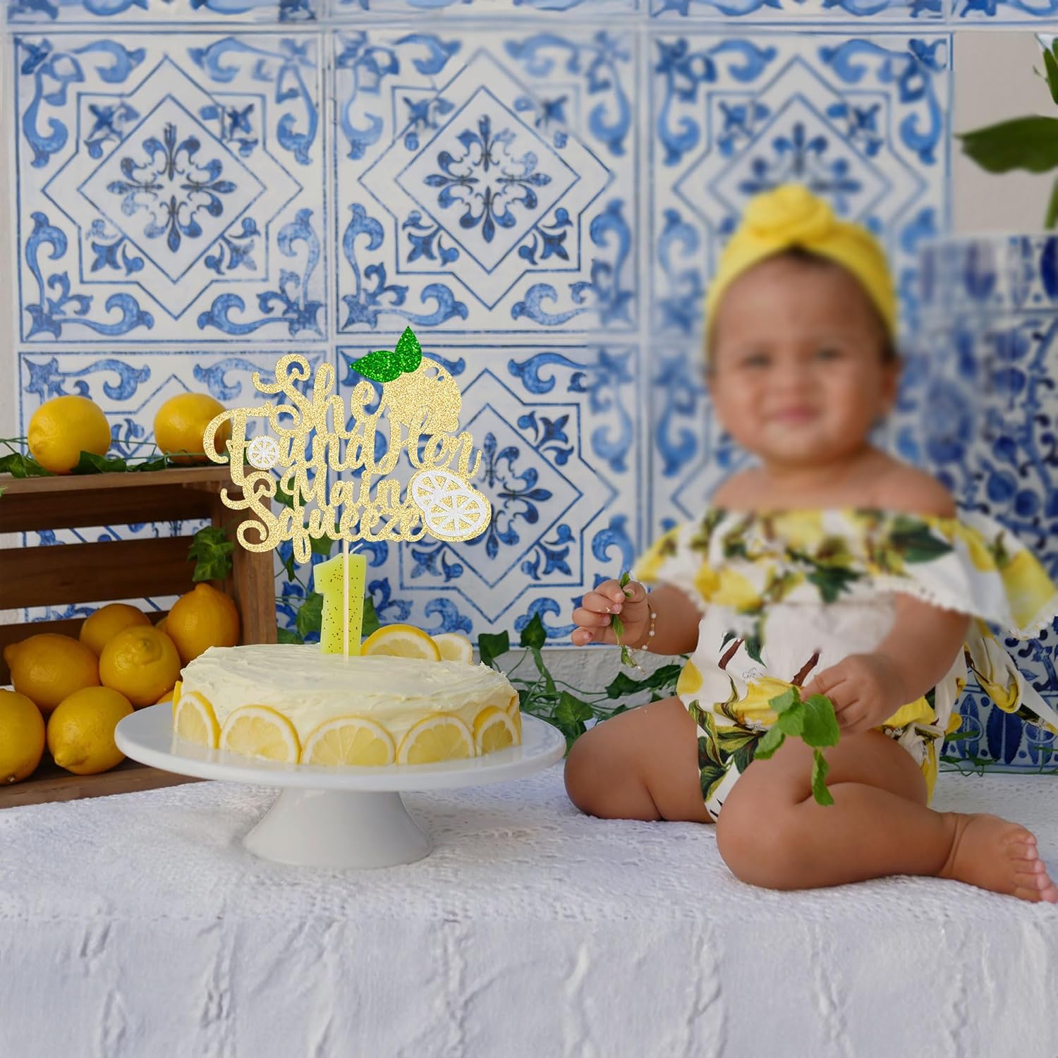 Gyufise 1Pcs She Found Her Main Squeeze Cake Topper Glitter Bridal Shower Party Cake Decorations for Lemon Theme Wedding Engagement Bachelorette Party Supplies