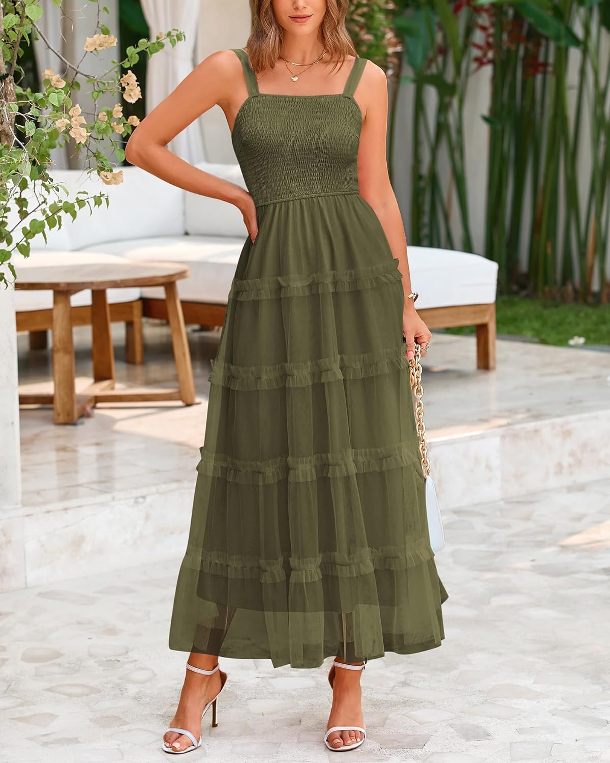 PRETTYGARDEN Womens Summer Dresses 2025 Sleeveless Smocked Tiered Ruffle Tulle A-Line Flowy Wedding Party Maxi Dress