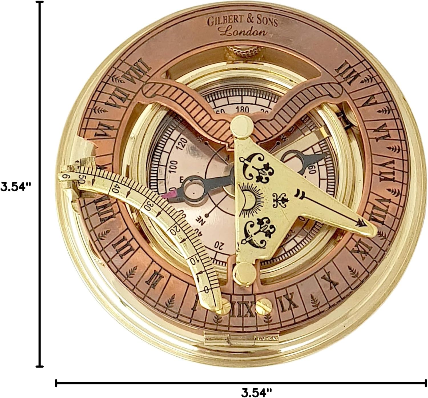 Brass Nautical – Antique Brass & Copper Sundial Compass, Sundial Clock in Box Gift Sun Clock Ship Replica Watch