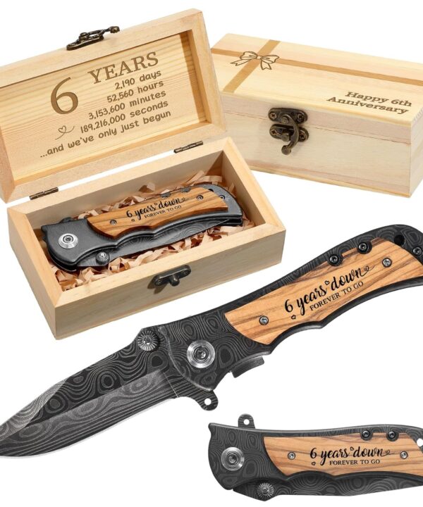 6 Years Anniversary Keepsake Gifts for Him Engraved Pocket Knife with Gift Box Happy Tin Anniversary Customized Wedding Birthday Father's Day Gifts for Men Husband
