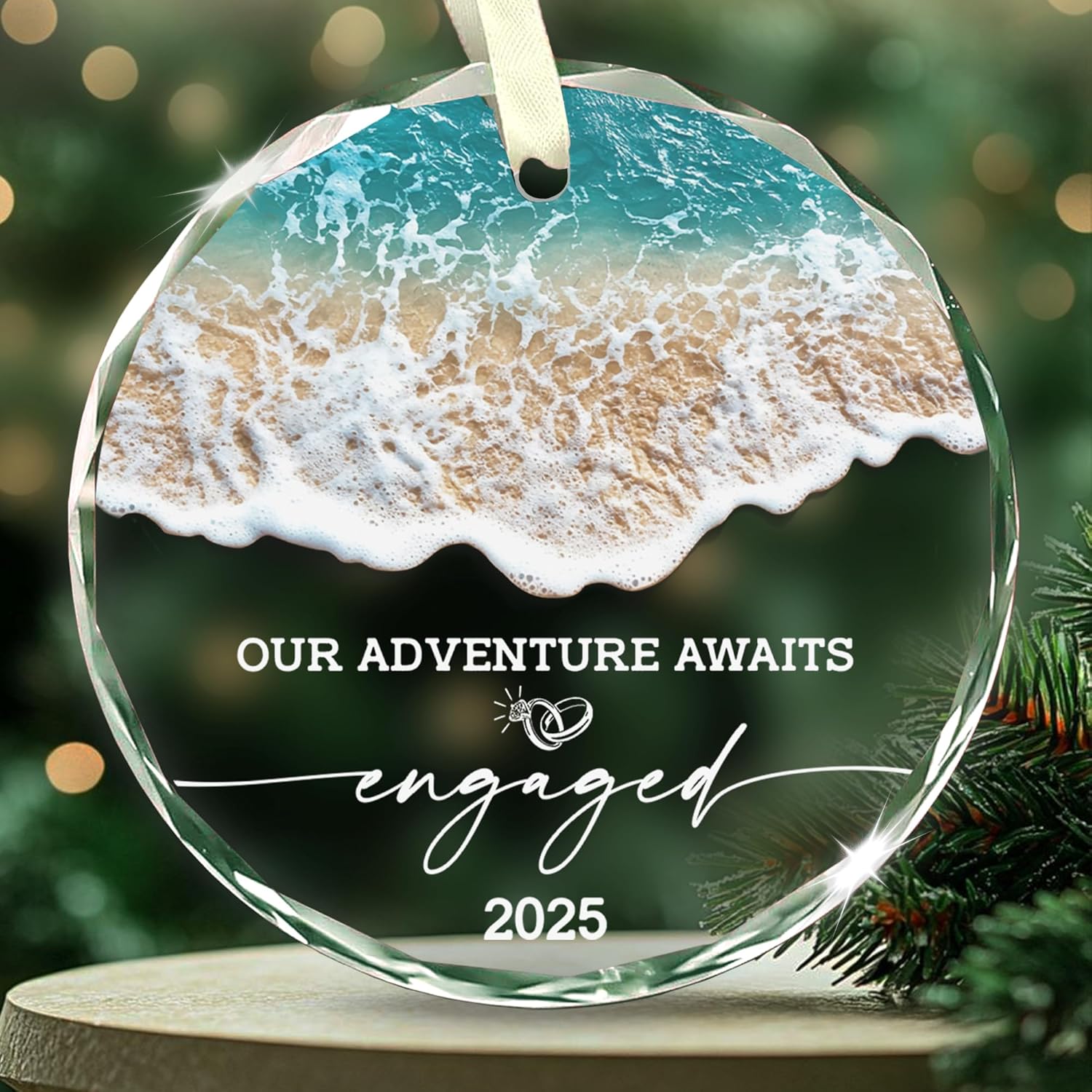 Engagement Gifts for Couples - Our Adventure Awaits Engaged 2025 Glass Ornament Just Engaged Present Ideas for Newly Women, Bride to Be, Fiance, Friend, Daughter