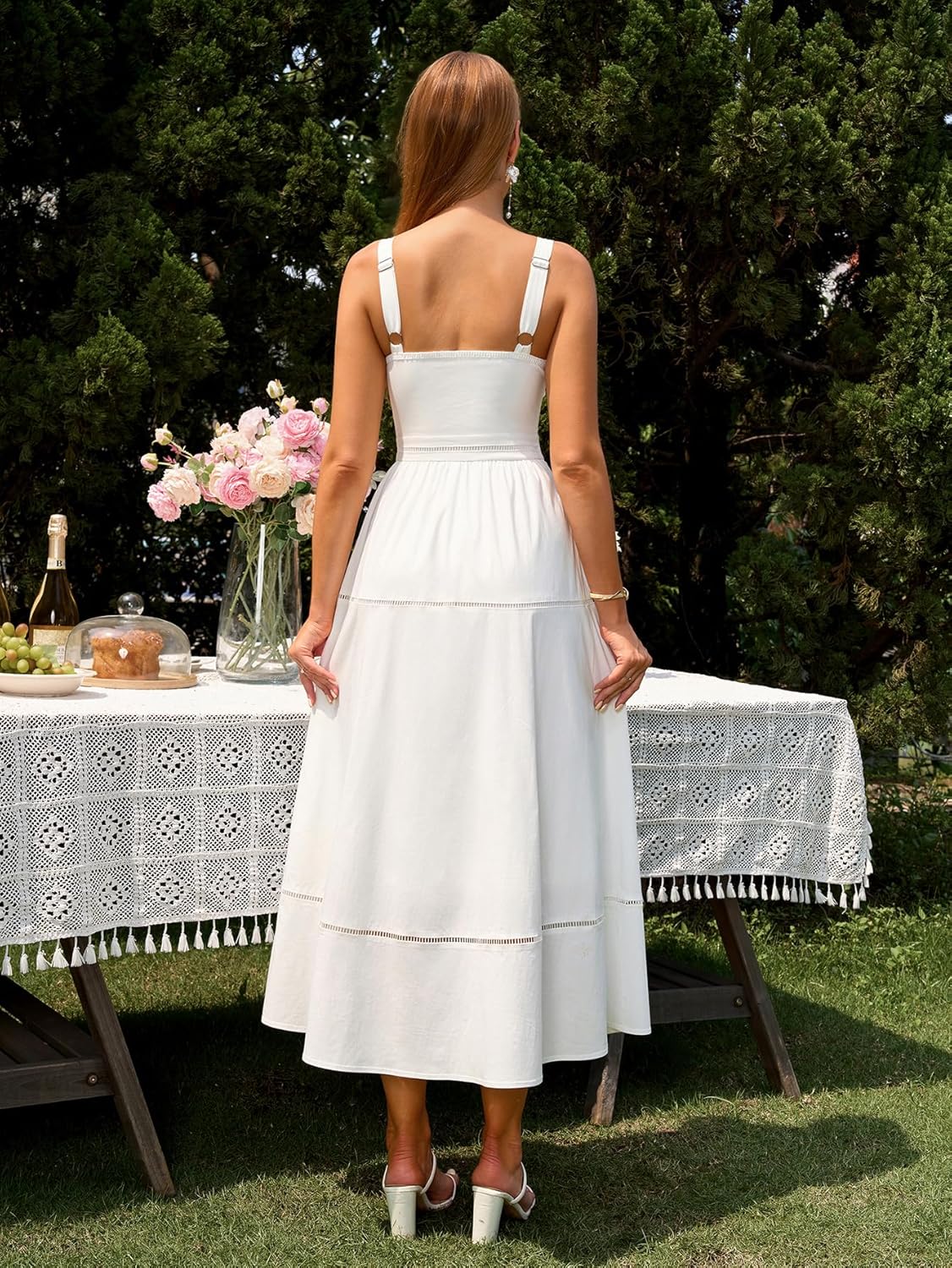 KUTUMAI Summer Corset Midi Dress Elegant Square Neck Flowy A Line Wedding Guest Tea Party Dresses for Women Sundress 2025