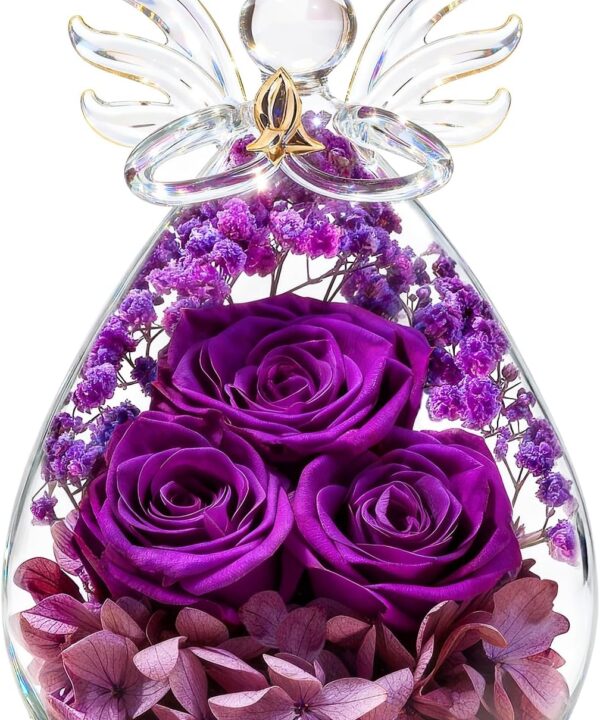 Beferr Valentines Day Rose Gifts for Her Women Mom Gifts for Birthday, Fresh Flowers for Delivery Forever Preserved Rose in Glass Angel Figurine, for Grandma Wife Daughter Girlfriend