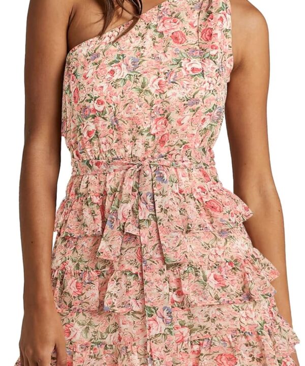 BTFBM Women One Shoulder Summer Dresses 2026 Floral Sundress High Waist Flowy Mini Beach Spring Wedding Guest Dress