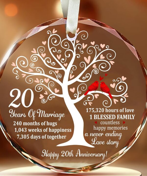 20th Wedding Anniversary Ornament for Couple, Wife, Husband or Parents, Unique China Anniversary Wedding Gift Ideas, Christmas Glass Ornament, Keepsake to Celebrate Twenty Years of Love