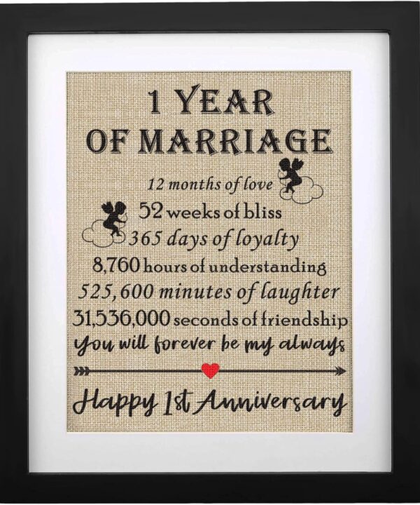 Framed 1st Anniversary Burlap Print Gifts for Couple 1st Wedding Anniversary Keepsake Gift for Husband Wife Paper Anniversary 1 Year of Marriage