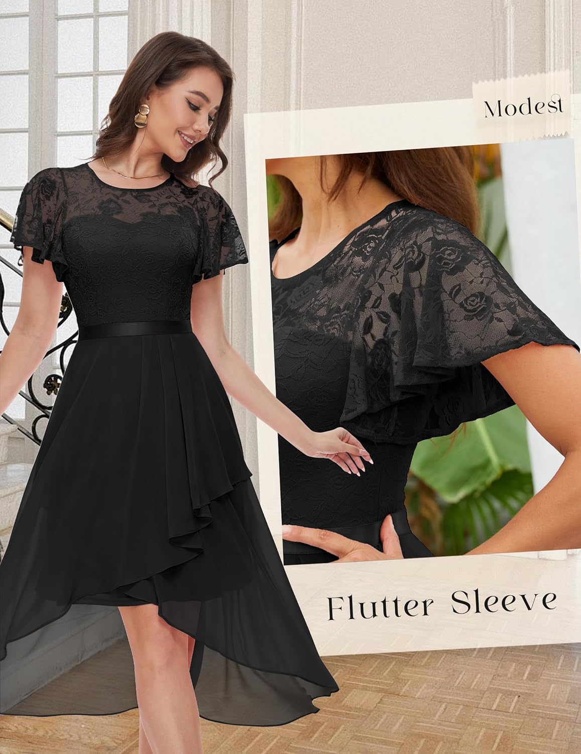 Wedtrend Womens Formal Wedding Guest Dress Ruffle Bridesmaid Dress Flutter Sleeve Prom Dresses for Teens