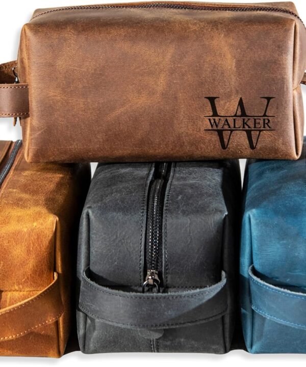 Princeton Craft Personalized Hand Crafted Leather Toiletry Bag for Men, Shaving Bags, Travel Pouch, Engraved Monogrammed Leather Dopp Kit, Toiletries, Grandpa, Boyfriend, Groomsmen, Birthday, for Men