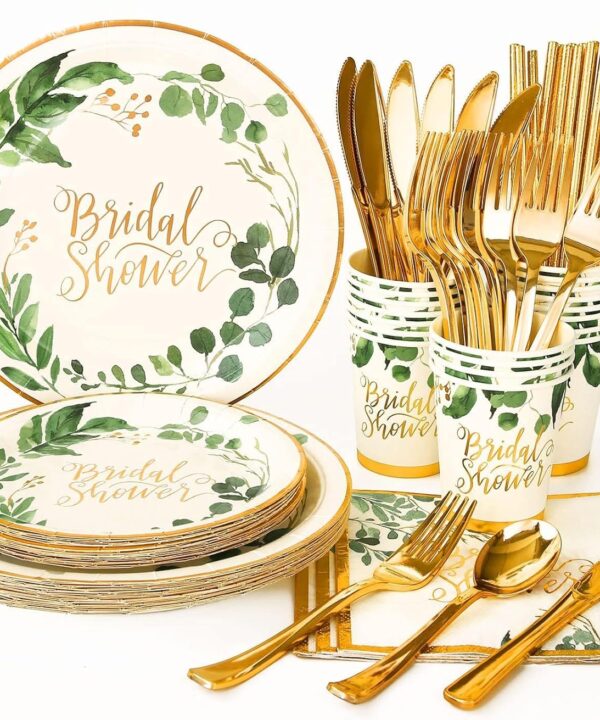192Pcs Bridal Shower Decorations Wedding Plates and Napkins Sets, Bridal Shower Paper Plates for Engagement Celebrate Wedding Bride-To-Be Bachelorette Party Supplies, Serves 24 Guests
