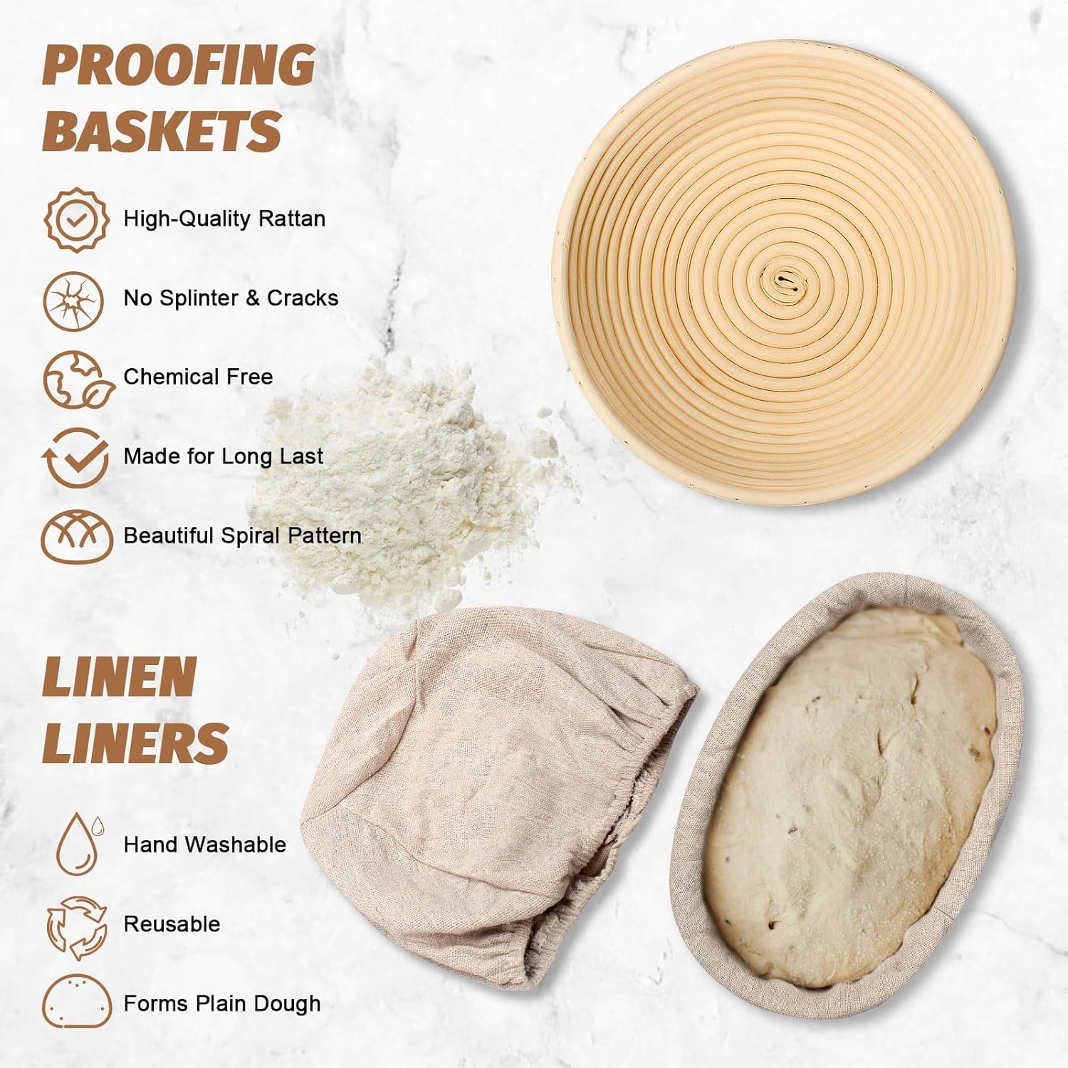 Sourdough Proofing Basket Gift Set, 9 Round and 10 Oval Banneton Bread Baking Supplies, Sourdough Baskets with Bread Lame, Danish Whish, Bowl Scraper, Sourdough Scraper, and Linen Liners