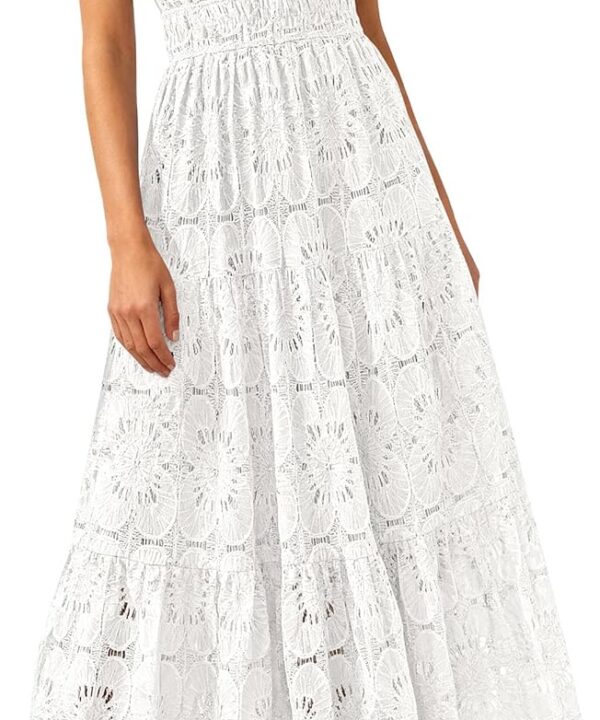 PRETTYGARDEN Womens Boho Maxi Dresses 2026 Summer Floral Lace Eyelet V Neck Spring Wedding Guest Dress Beach Vacation Clothes