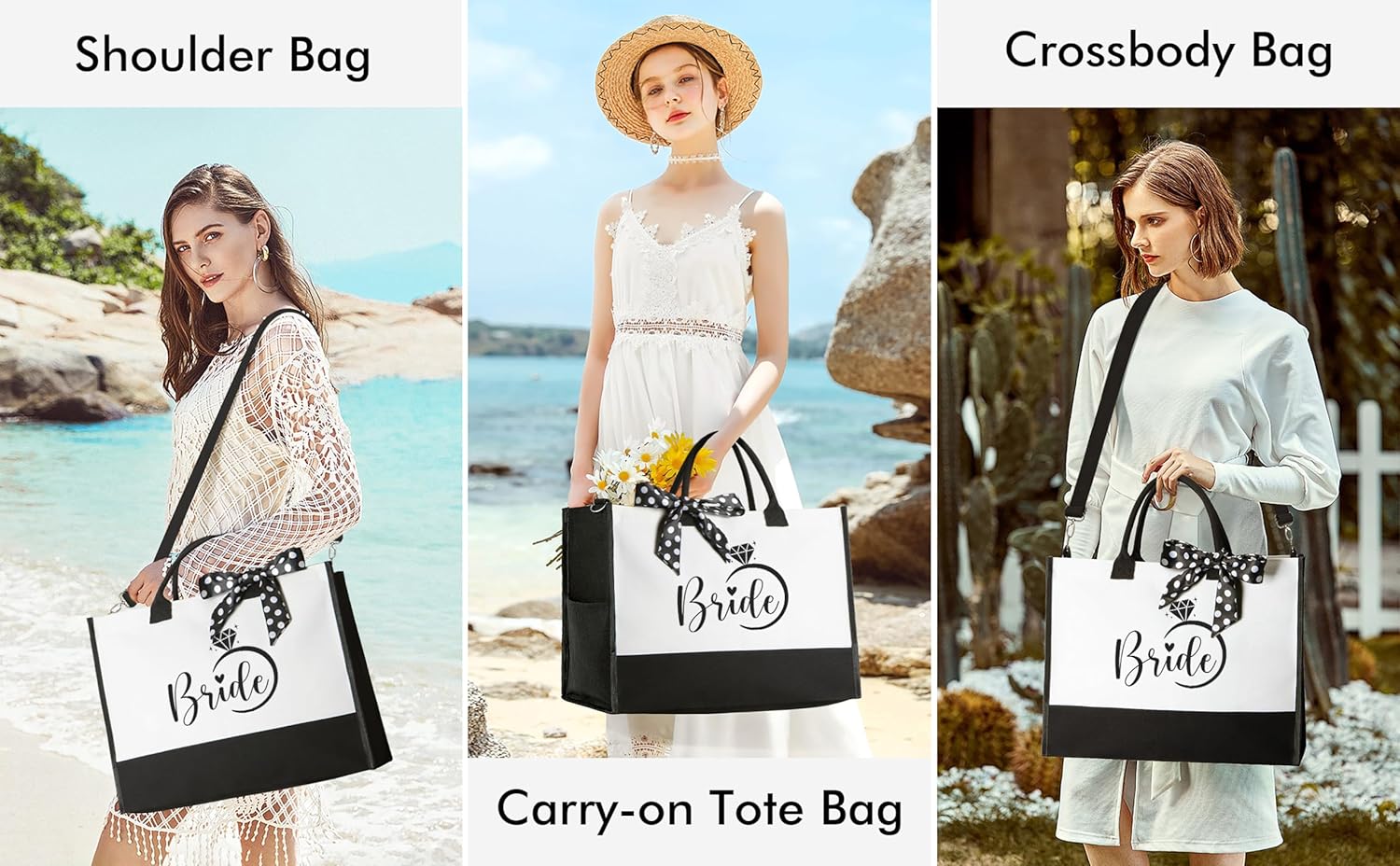 MAYICIVO Bridal Shower Gifts for Bride, Bride to Be Gifts Wedding Engagement Bachelorette Party Gift for Brides Congratulation Honeymoon Gift Set – Canvas Beach Tote Bag & Makeup Bag