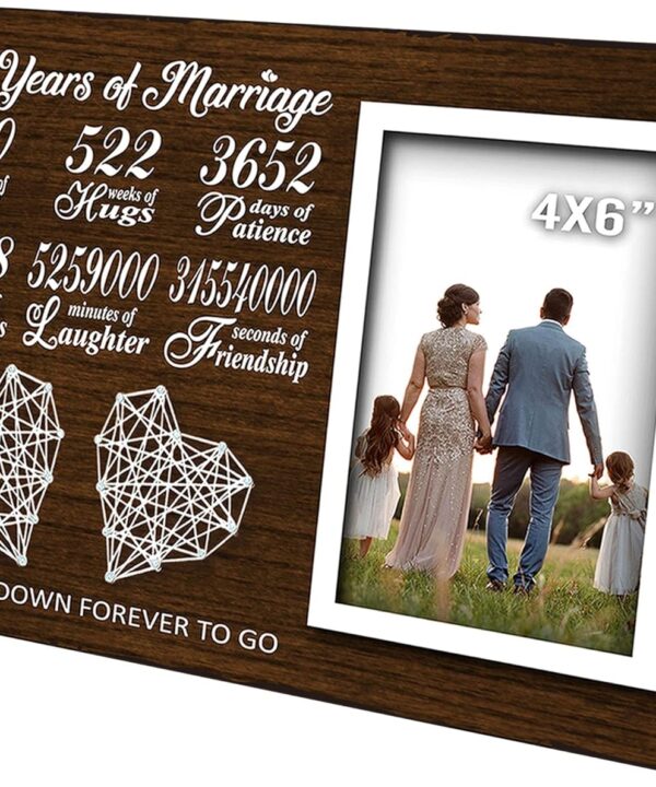 10 Year Anniversary for Him Her - 10th Year Wedding Marriage Husband and Wife Picture Frame 4x6 Inches - 120 Months Couple Bedroom Decor with Photo