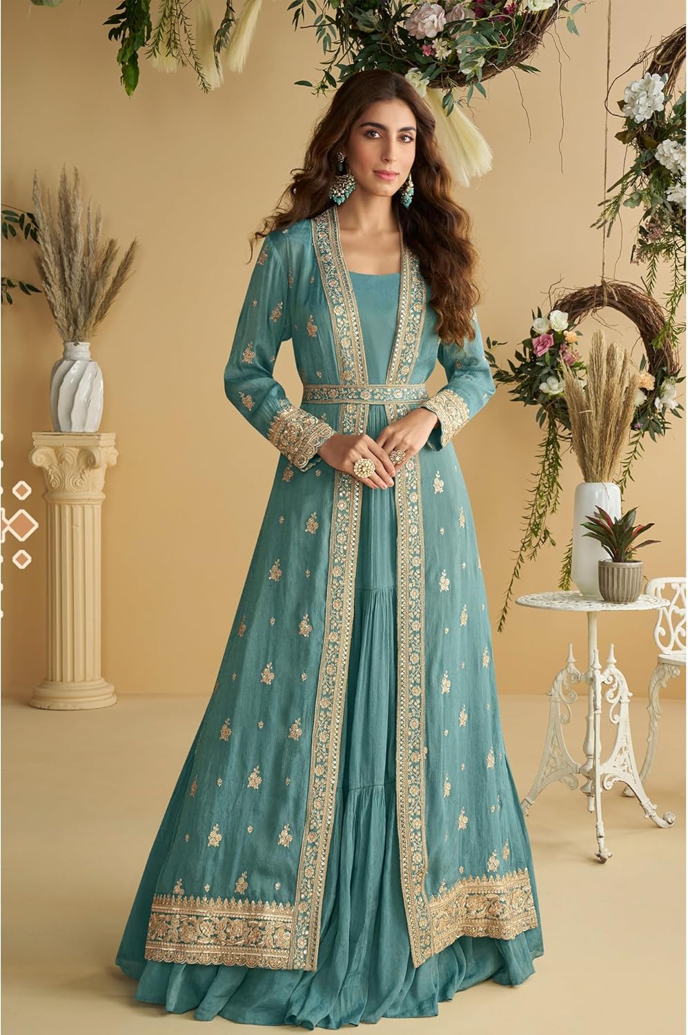 The kurti bazaar Indian Designer Pakistani Style Ready to Wear Stitched Anarkali Gown Suits for Wedding
