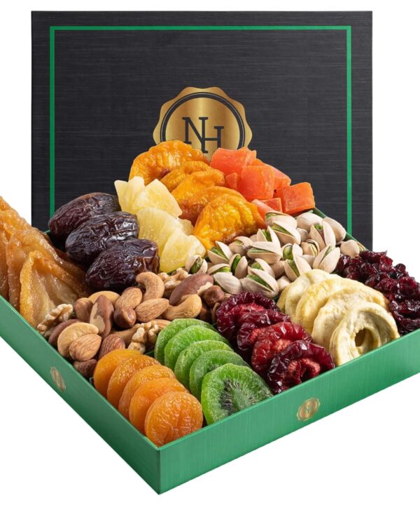 Holiday Christmas Dried Fruit & Nuts Gift Basket - Fresh Dried Fruit & Nuts Gift Basket - Assorted Food Gift Box for Christmas, Holiday, Family, Sympathy, Men & Women.