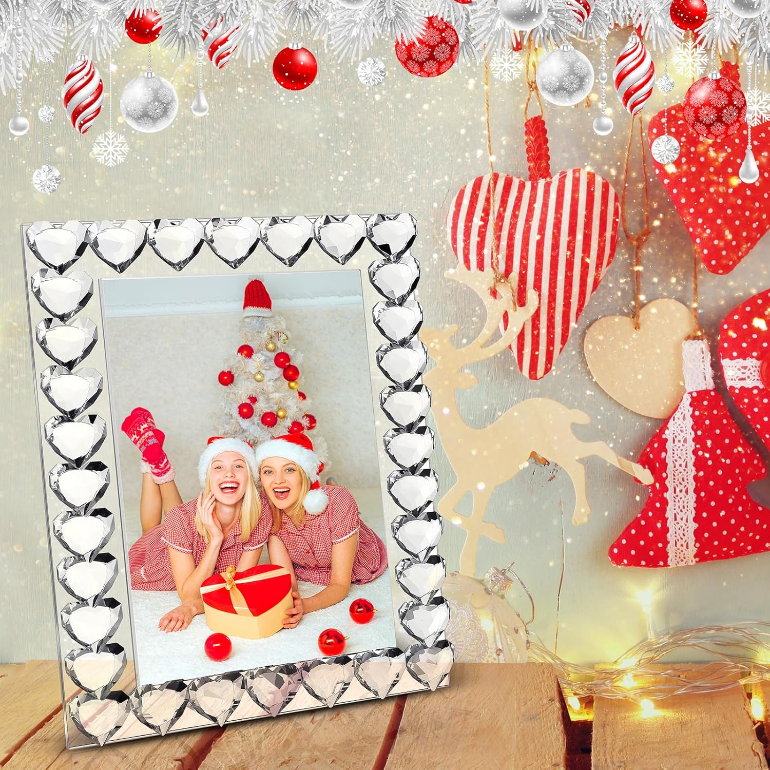 Briwooody 5×7 Inches Crystal Picture Frame Standing Clear Wedding Photo Frame for Home Tabletop Display Boutique Craft Decor (Heart)