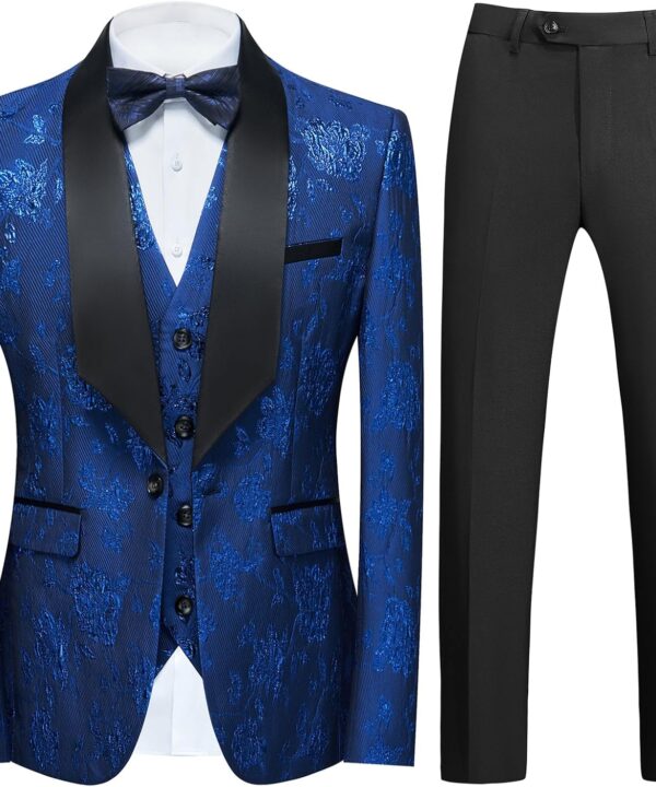 Tuxedo Suits for Men 3 Piece Regular Fit Men's Suit Set Floral Pattern Blazer Jacket Waistcoat Pants