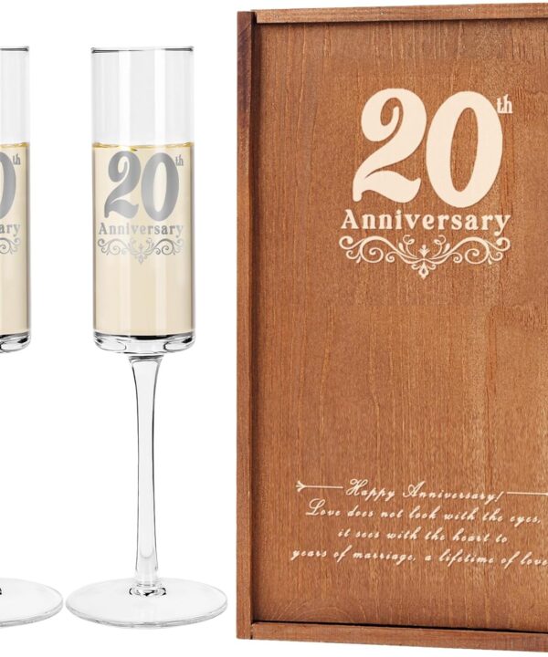 20th Gifts Wedding Anniversary for Couple, 20th Anniversary Champange Glasses, 20th Wedding Anniversary Champange Flute Gift for Him/Her, 20 Years of Anniversary Present