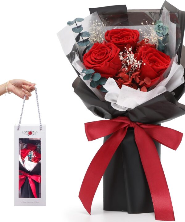 SofLiv Flowers for Delivery Prime, Preserved Roses Flower Gifts for Women, Flower Bouquet Gifts for Her, Mom Birthday Gifts from Daughter, Valentines Flowers, Real Roses, Red Roses