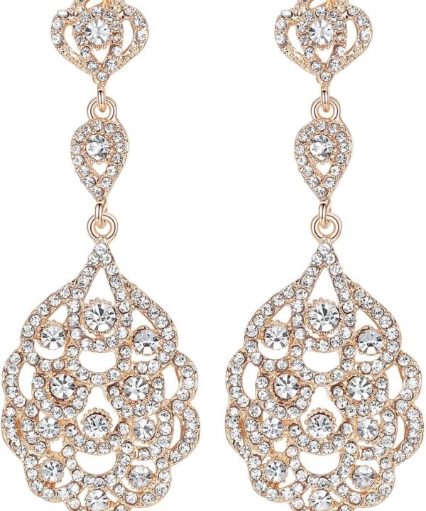 mecresh Wedding Teardrop Dangle Earrings Crystal Rhinestone Beaded Chandelier Earrings for Brides Gold