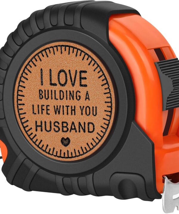 Valentines Day Husband Gifts from Wife, Valentines Gift for Husband, Best Husband Birthday Gift, Romantic Wedding Anniversary Men Gifts, Genuine Leather Engraved 25 FT Tape Measure Useful Tools