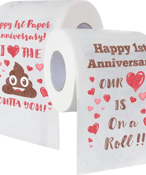 Happy 1 Year Anniversary Wedding Decorations For Him, One Year Anniversary, 1st Year Toilet Paper Gifts, First Anniversary Men Women Husband, Girlfriend, Boyfriend, Her, Wife, Couple (2 Roll)