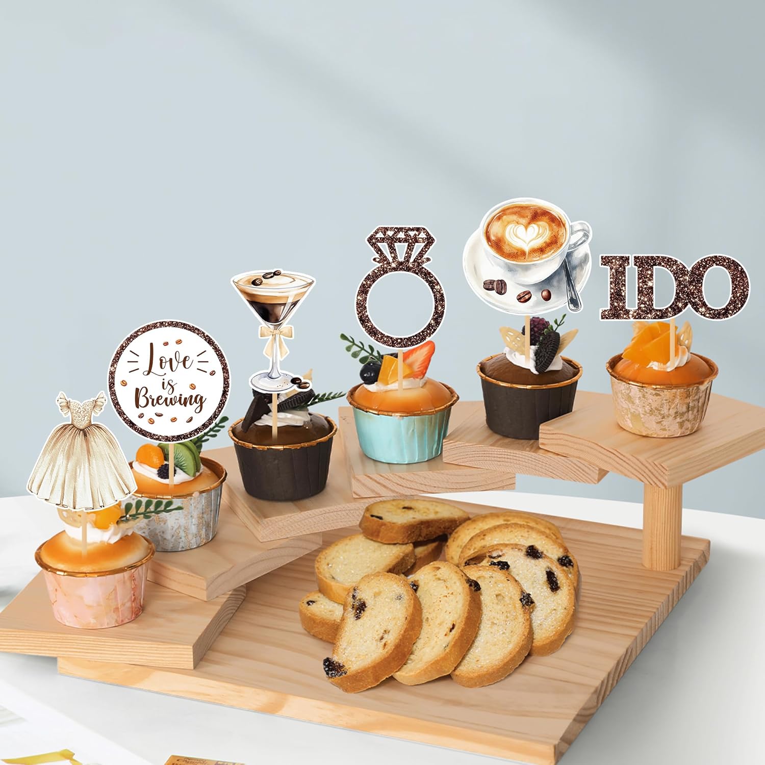 Love Is Brewing Cake Topper – 36 Pcs Bridal Shower Cupcake Topper Decorations With Romantic Elements Diamond Ring Dresss for Love Is Brewing Bridal Wedding Engagement Party Decoration Supplies