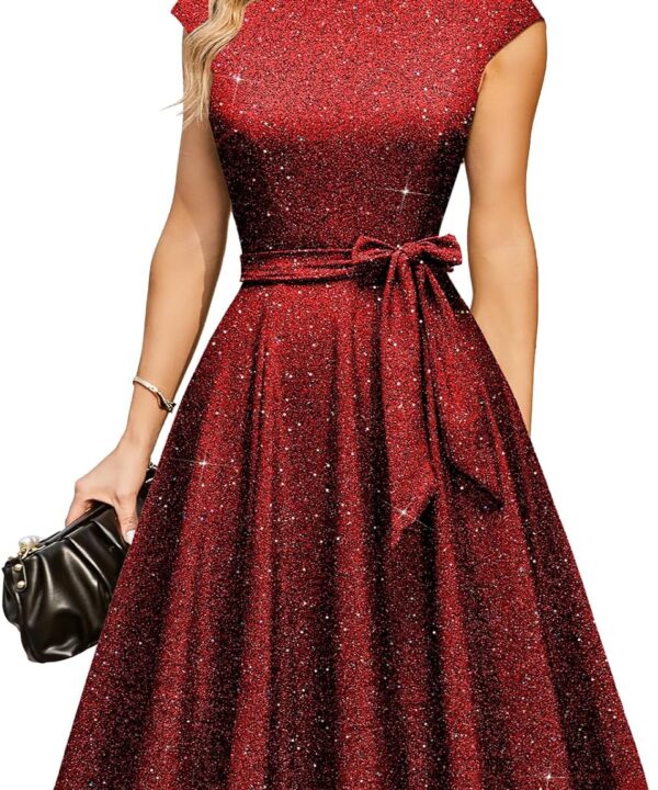 DRESSTELLS Women's Cocktail Dresses, Formal Wedding Guest Modest Church Vintage Tea Party Midi Evening Dress