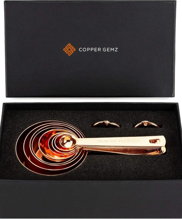 Copper Measuring Cups and Spoons Set of 9 - Luxurious Gift Packaging. Copper Gifts for 7th Anniversary for Her or Him. Gifts for Women, Men, Couple. 7 year or 22nd Wedding Anniversary. Rose Gold Gifts