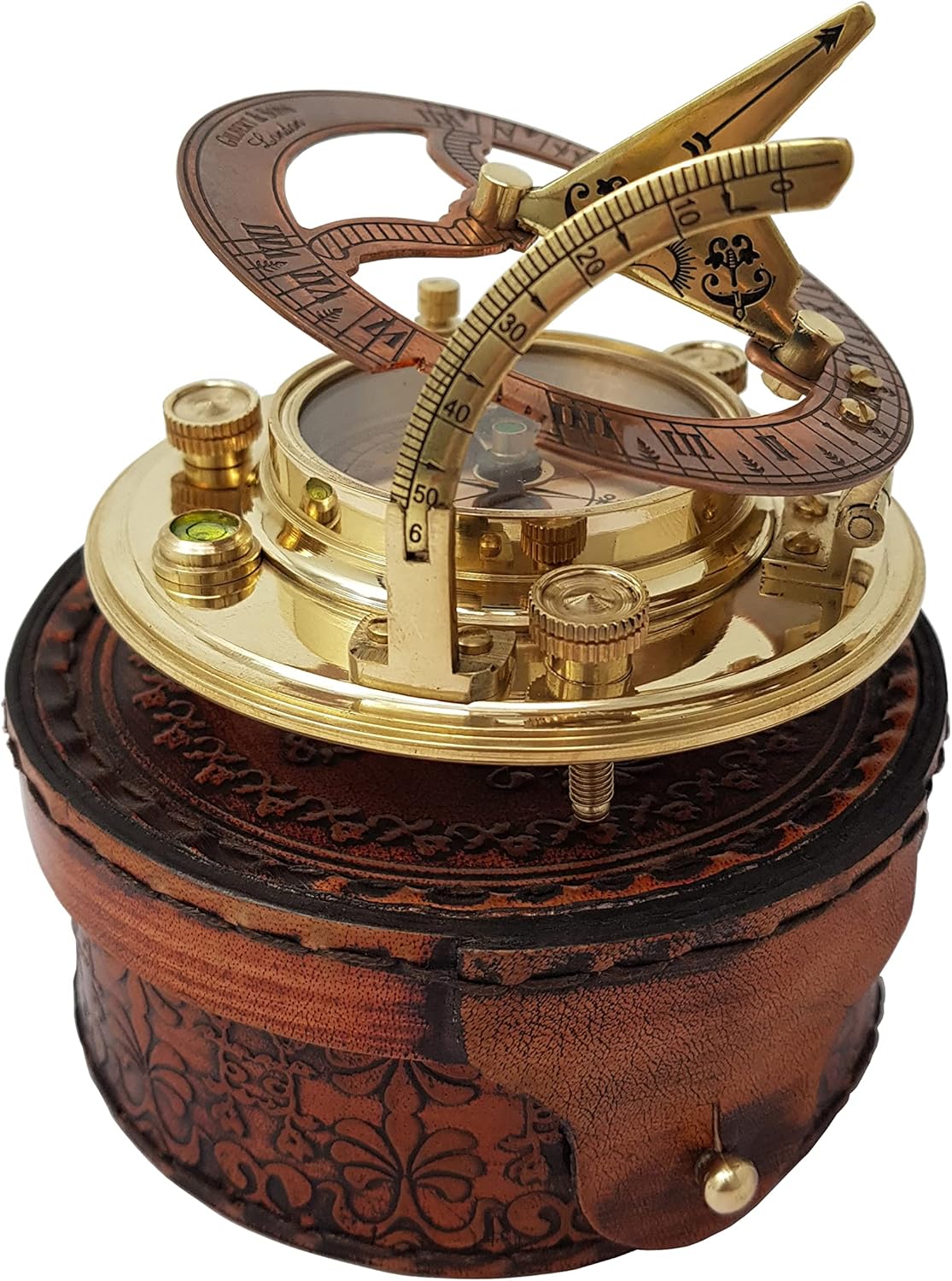 Brass Nautical – Antique Brass & Copper Sundial Compass, Sundial Clock in Box Gift Sun Clock Ship Replica Watch