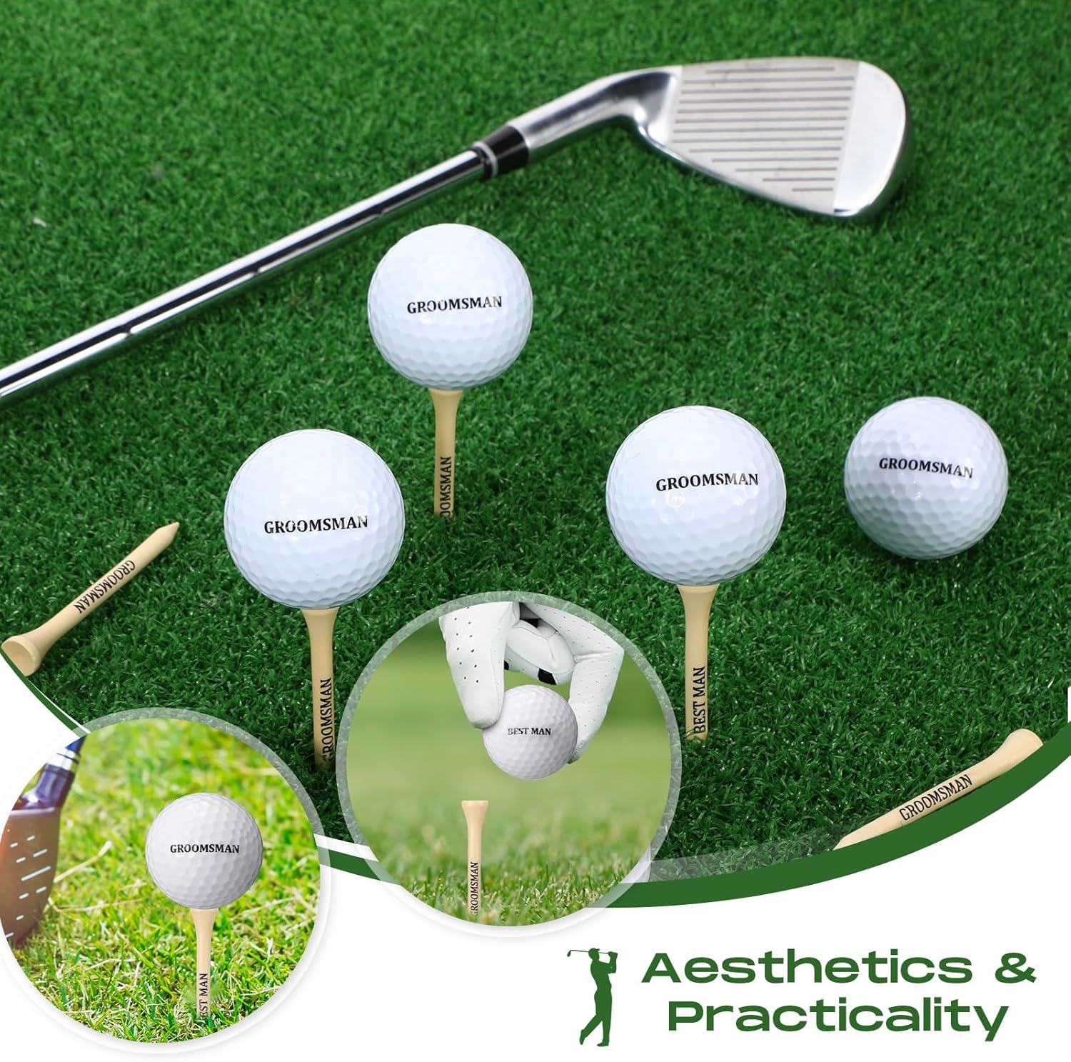 6 Sets Groomsman Proposal Gift Box With Golf Ball, Bamboo Tees, Invitation Cards – Accessories for Wedding, Best Men, DIY – Black, White