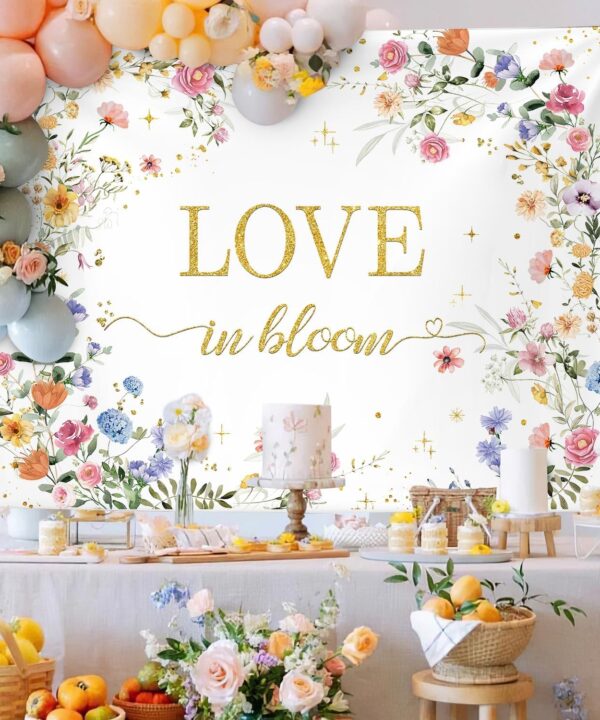 MEHOFOND Love in Bloom Bridal Shower Decorations Backdrop, Wildflower Wedding Shower Background, Spring Floral Engagement Wedding Bachelorette Party Decor Supplies Photo Booth Props 7x5ft