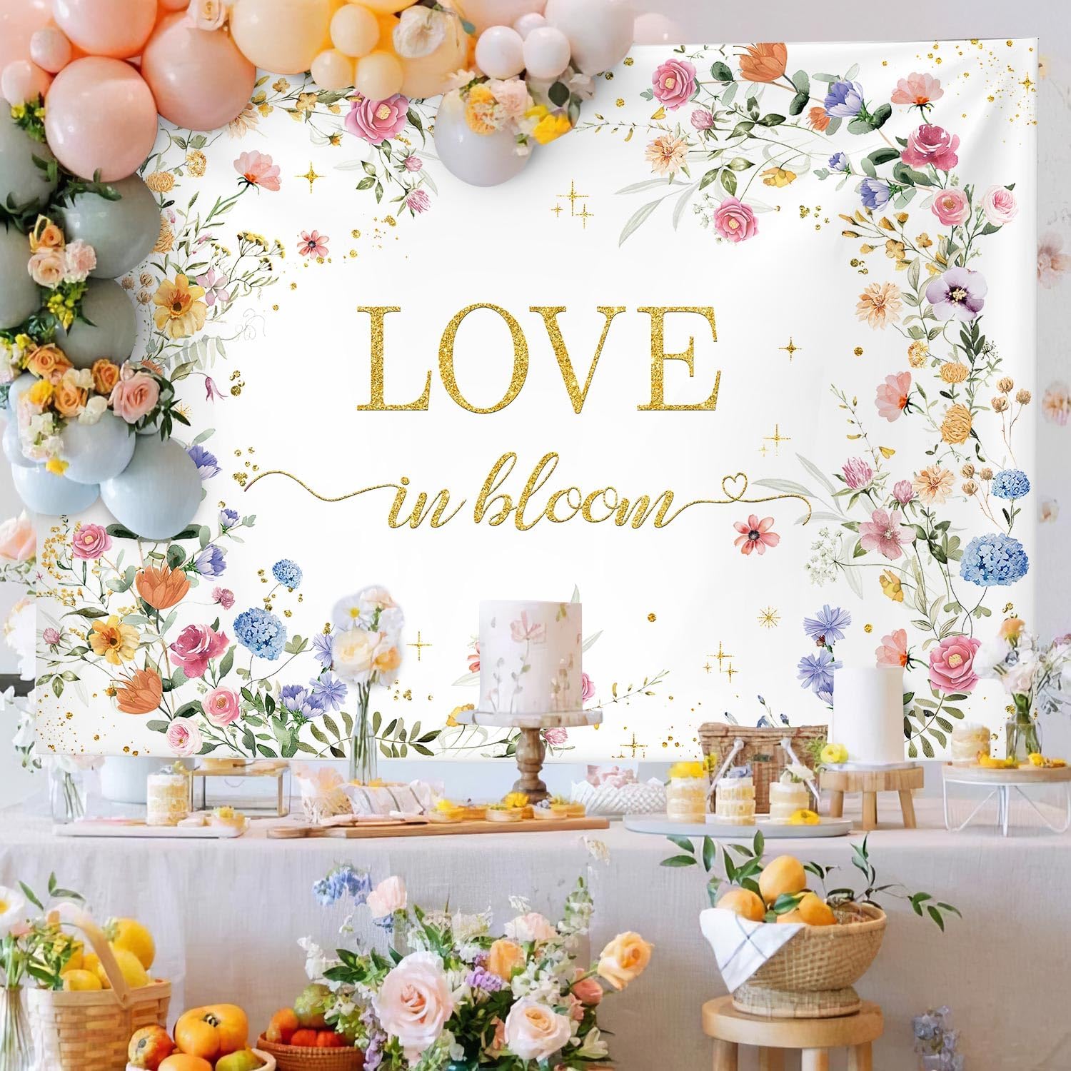 MEHOFOND Love in Bloom Bridal Shower Decorations Backdrop, Wildflower Wedding Shower Background, Spring Floral Engagement Wedding Bachelorette Party Decor Supplies Photo Booth Props 7x5ft