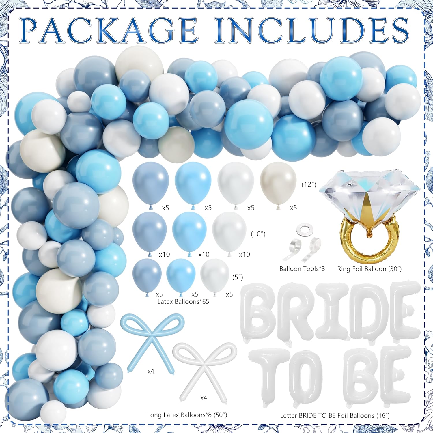 Something Blue Before I Do Bridal Shower Decorations,127 PCS Blue Bachelorette Party Decorations with Coquette Bow Balloon Arch Kit Floral Backdrop Tablecloth Banner Garland Cake Topper Veil