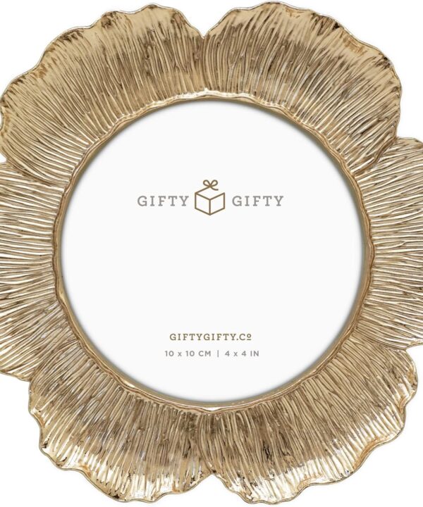 GIFTY GIFTY Circular Gold Floral Photo Frame / 4x4 In | For Tabletop Display | Perfect for Home Decor, Wedding, Graduation, Or Milestone Photos