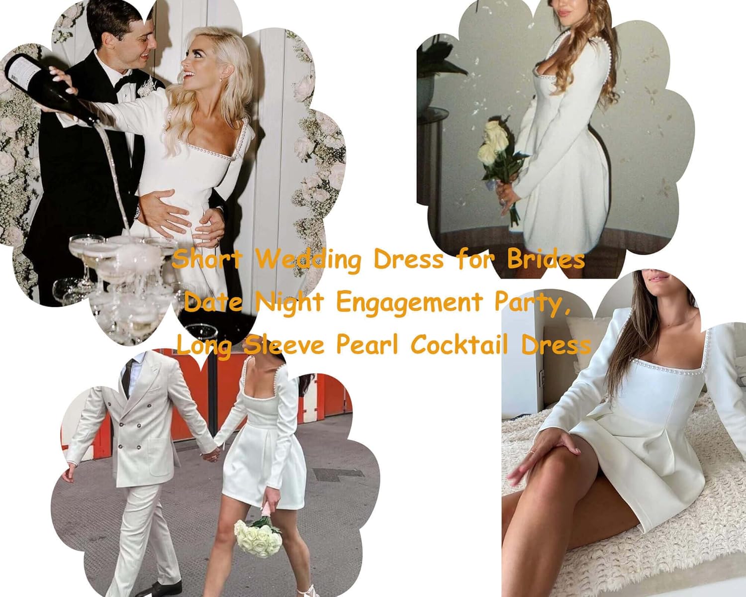 Long Sleeves Short Wedding Dresses for Bride Square Neck Satin Simple Prom Dress Mini Homecoming Party Dress XPD3