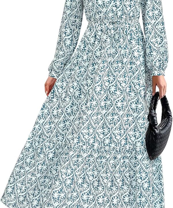 BTFBM Women Boho Maxi Dress Fall Fashion 2025 Floral Long Sleeve V Neck Button Pockets Flowy Vacation Wedding Dresses