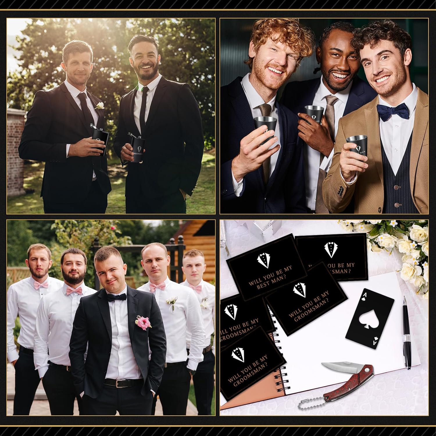 60Pcs Groomsmen Gifts Set of 6, Groomsmen Proposal Box with Flasks Sunglasses PU Leather Toiletry Bag Bottle Opener for Wedding Groomsman Best Man Gift