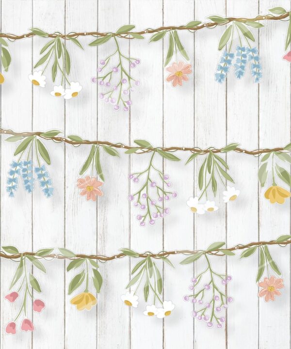 Cheerland Flower Banner Wildflower Garland Floral for Enchanted Garden Theme Picnic Wedding Wild One Bloom Baby Shower Birthday Fairy Tale Tea Market Spring Supplies Girl Woodland Party Decorations