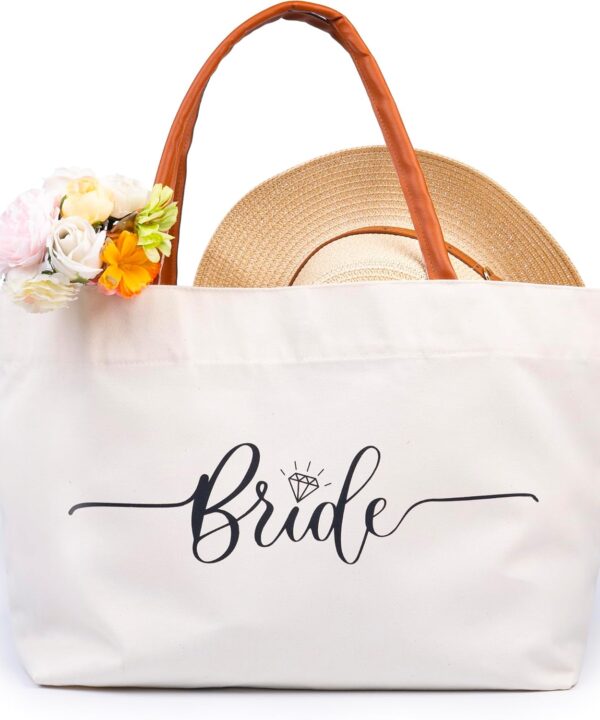 68LDROOTER Mrs Tote Bag Est. 2025  Wedding Gift Bag for Bride, Bachelorette Party Tote, Canvas Honeymoon Bag for Women