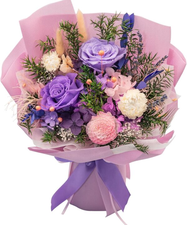 HUACHIPLUS Preserved Rose Bouquets: Fresh Flowers Bouquet- Romantic Gifts for Mom Wife Girlfriend Women-Flowers for Delivery Prime on Christmas Valentines Day Anniversary Mothers Day Birthday (Lilac)
