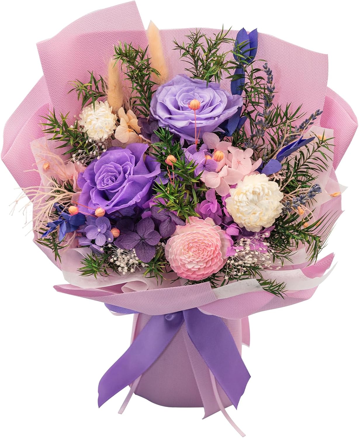 HUACHIPLUS Preserved Rose Bouquets: Fresh Flowers Bouquet- Romantic Gifts for Mom Wife Girlfriend Women-Flowers for Delivery Prime on Christmas Valentines Day Anniversary Mothers Day Birthday (Lilac)