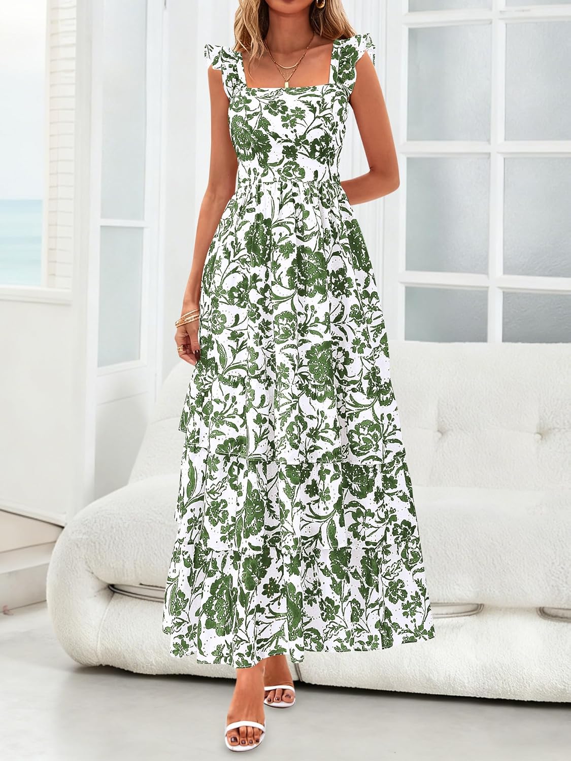 BTFBM Spring Dresses for Women 2026 Sleeveless Boho Floral Maxi Wedding Guest Dress Beach Vacation Clothes with Pockets